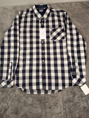 7 diamonds Men's Black & White Check Button-Down Shirt - Size XL NWT